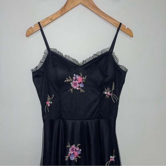 Sue Wong Dress Women's Size Medium Black Vintage Embroidered Floral Mesh Bustier - Picture 3 of 9